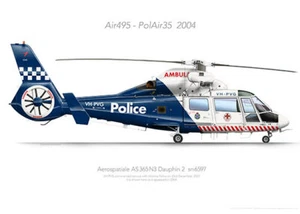 Aerosptiale AS365N3 Dauphin 2 VH-PVG VicPol 2004 - A3+ Profile Print - Imagen 1 de 4