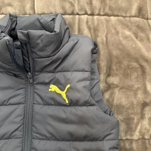 Puma Puffer Vest Boys Size S 7/8 Youth Outerwear Gray And Neon Puma Logo - Picture 1 of 6