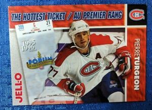 NHL VINTAGE 1996 FORUM TICKET MONTREAL CANADIENS PIERRE TURGEON JELL-O CARD 