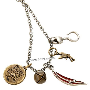 Disney PETER PAN TINKER BELL 5 Interchangeable Multi Charm Pendant Necklace new - Picture 1 of 2