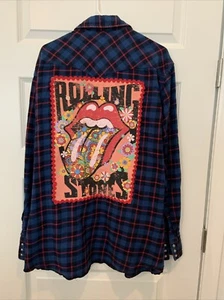 Men’s Custom Plaid Flannel Rolling Stones Pearl Snap Band Shirt  Sz2XL T - Picture 1 of 8