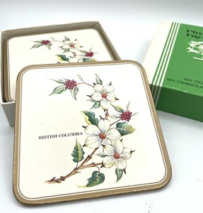 Pimpernel British Columbia Coasters Dogwood Vintage Square Cork Back New In Box - Picture 1 of 6