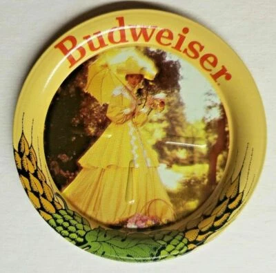 Vintage Budweiser Beer Anheuser Busch Lady n Yellow Metal Coasters 3.5" New U139 - Image 1 of 2