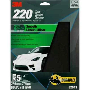3M™ Wetordry™ Sandpaper, 32043, 9 in x 11 in, 220 grit, 5/pack - Picture 1 of 2