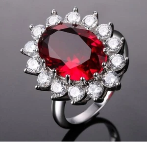 4.15 Ct Oval Cut Natural Ruby & Diamond Engagement Ring 14K White Gold Size 7 - Picture 1 of 6