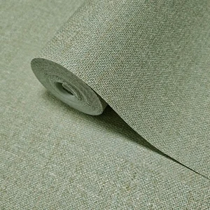 Olive sage green faux woven thread sackcloth fabric textured modern Wallpaper - Picture 1 of 13