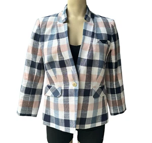 Chaqueta Blazer Barba Verónica Escolar Azul Rosa Cuadros Cuello Soporte Dickey Talla 2 - Imagen 1 de 13