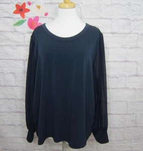 Top de crepé Banana Republic azul marino manga transparente talla XXL - Imagen 1 de 9