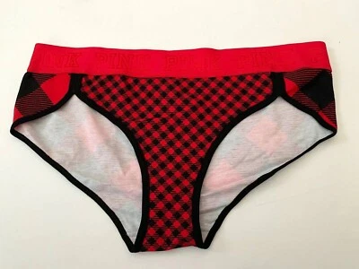 Victoria's Secret Rosa Logo Extra Bajo Tiro Hipster Rojo Cuadros M Foto 1 de 2