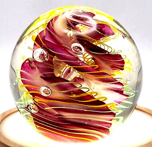 MURANO ART GLASS PAPERWEIGHT Pink Candy Sulfure Swirl VENETIAN VINTAGE RARE VG++