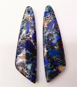 2 pezzi 46x13x4 mm blu sedimenti marini diaspro forma libera pendente perline QQ431 - Foto 1 di 1