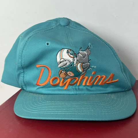 Vintage Miami Dolphins Sports Specialties Script Snapback Hat Twill Mascot Cover