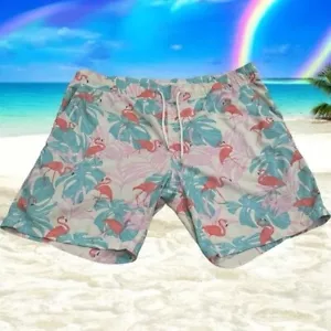 Blue Crown Blue and White Flamingo Tropical Vacation Board Shorts Size L - Picture 1 of 7