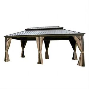 Outdoor 12'x 20' Gazebo Hardtop Aluminum Gazebo with Sidewalls Curtains Netting - Picture 1 of 8