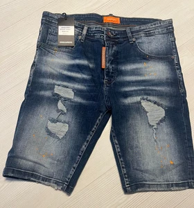 Dsquared2 Marine Shorts Mens W34 L34 Blue Denim Distressed Tint Faded Easy Wash - Picture 1 of 15