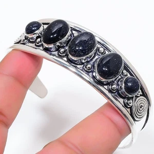 Black Sunstone Gemstone Handmade 925 Sterling silver Cuff Bracelet Adjustable - Picture 1 of 1