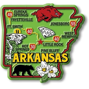 Arkansas Colorful State Magnet by Classic Magnets, 3" x 2.8" - Picture 1 of 4
