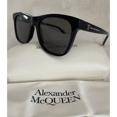 Gafas de sol Alexander McQueen AM0158S 001 unisex cuadradas negras grises nuevas con estuche Foto 1 de 4