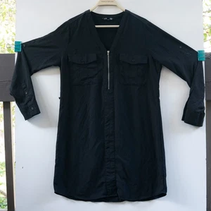 Camisa de vestir Express para mujer con cremallera frontal talla mediana negra manga larga lengüetas enrollables - Imagen 1 de 4