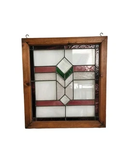 Antique Stained And Leaded Glass Geometric Framed Window Panel 21"x 23" - Picture 1 of 8