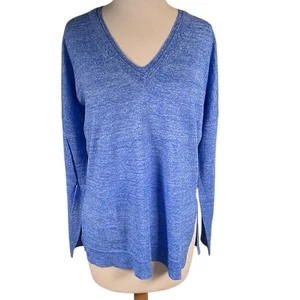 J.Crew Merino Wool Linen Blend V-Neck Sweater Blue Size Small NWOT Luxury - Picture 1 of 10