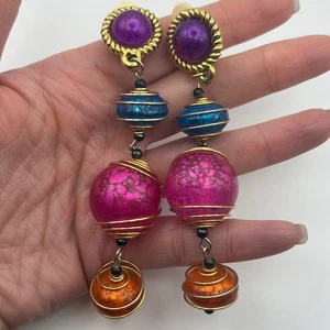 Vintage 1980s Statement Dangle Earrings – Colorful Orb Beads, Bold Runway Style - Picture 1 of 6