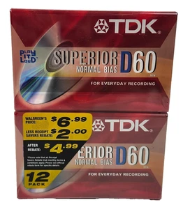 TDK Superior Normal Bias D60 leere Musikkassetten 12er-Packung neu versiegelt - Bild 1 von 6