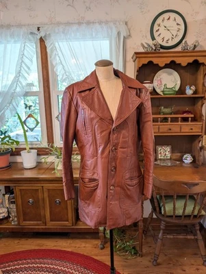 (38) GROOVY! Gabardina Martini de cuero napa de los años 70 forrada marrón discoteca vintage Foto 1 de 4