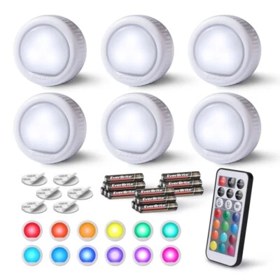 6Pack LED Puck Light Tap Light Push Light Wireless Touch 12 RGB Colors 80 Lumens - Image 1 of 4