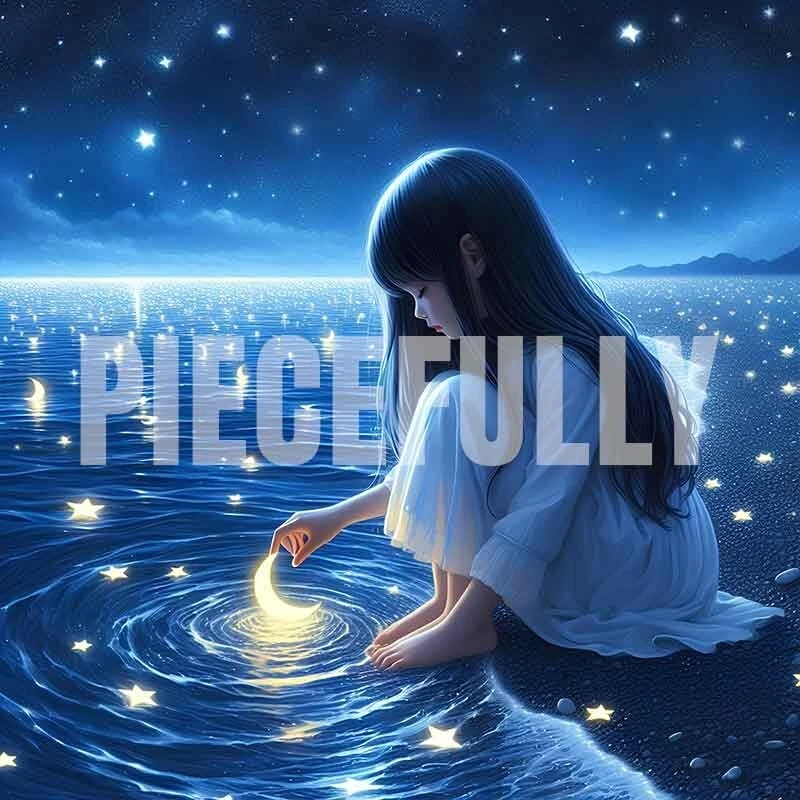 The Girl and Her Moon #046 AI Digital Art Image w/ Abstract Riddle Philosophy - Image 1 of 1