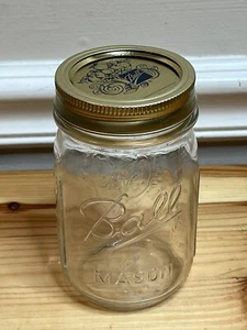 Vintage Ball Mason Jar 12 oz. Embossed Fruit Canning with Fruit Print Lid - Picture 1 of 8