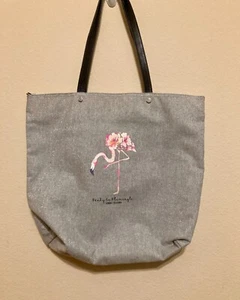 Tommy Bahama Silver Tote Bag Purse Pink Flamingo Ready to Flamingle Zip Closure - Picture 1 of 17