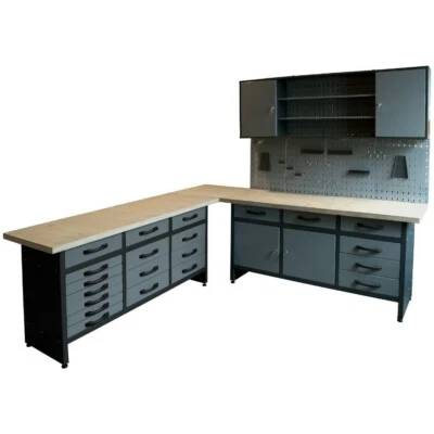 Werkstatt Set Werkbank mit 6 und 15 Schubladen Profiqualität mit Hängeschrank - Bild 1 von 4