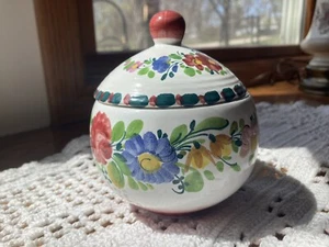 Vintage GMUNDNER KERAMIK AUSTRIA Flower Hand Painted Sugar Bowl Jar Canister - Picture 1 of 6