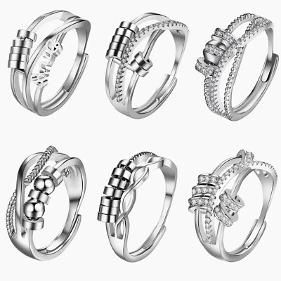 Anillo de ansiedad para mujer anillos inquietos cuentas giratorias banda apilable abierta ajustable Foto 1 de 4