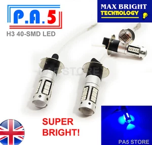 2x BLAUE H3 40-SMD LED GLÜHBIRNEN - NEBELLICHTER SUPER HELL! 4014 LED GLÜHBIRNEN 12 V UK# - Bild 1 von 3