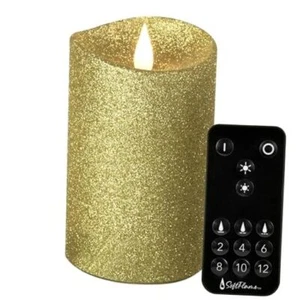 Real Wax Flameless LED Candles with Remote Control, 3"x 3"x5" Glitter Gold - Picture 1 of 7