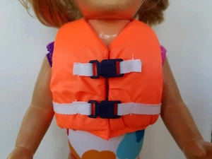 Chaleco salvavidas naranja PDF con hebillas azul marino se adapta a American Girl - Imagen 1 de 1