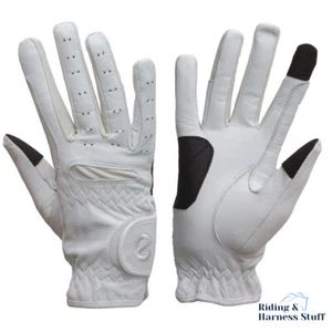 Guantes de equitación profesionales con agarre de cuero eQUEST - blancos - Imagen 1 de 2