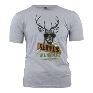 Trachtenshirt Trachten Herren Shirt Hirschmotiv Grau Baumwolle Vegan By Johanna - Picture 1 of 8
