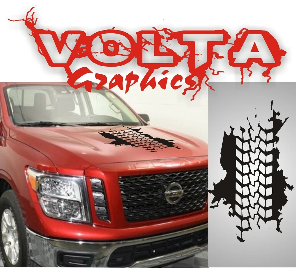 Vinyl Hood Decal Compatible with Nissan Titan 2016-2024   - Tire Tread Graphic - Image 1 of 1