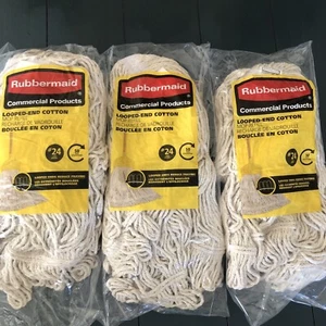 3 New Rubbermaid Commercial Loop Ended Cotton Mop Refill #24 Large - Picture 1 of 3
