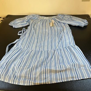 TOMMY BAHAMA Island Gauze Villa Solstice Off-the-Shoulder Dress Blue Women Large - Picture 1 of 12
