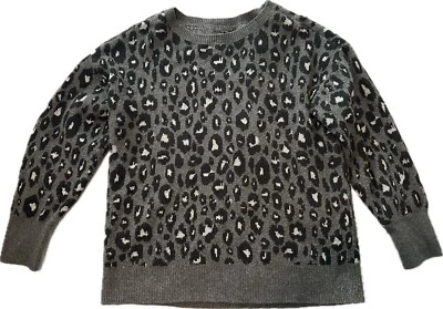 Suéter cuello redondo gris estampado leopardo Lucky Brand, talla 1X Foto 1 de 4