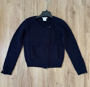 Paul & Joe Sister Navy Zip Front Chunky Knit Cardigan Sweater Size 3 - Picture 1 of 5