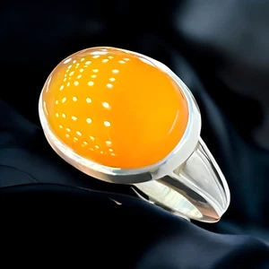 Zard Aqeeq Ring Silver, Agate Gemstone Ring, Handmade Mens Ring, Gift for Him, - Picture 1 of 4