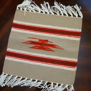 Handcrafted Southwestern Tan Chimayo Weaving Textile Placemat 10"x10" New Mexico - Picture 1 of 11