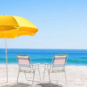 2-Pack Folding Beach Chair Outdoor Reclining Chair Camping Seats with Armrests - Picture 1 of 12