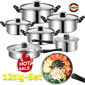 Topfset Kochset Induktion Gas Halogen Ceran Kochtopfset Edelstahl 12tlg-Set DE - Bild 1 von 18