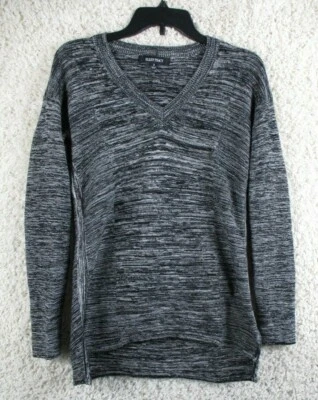 Ellen Tracy Women Sweater Small Black Long Sleeve V Neck Knit Ivory Cotton Blend — 第 1/4 张图片